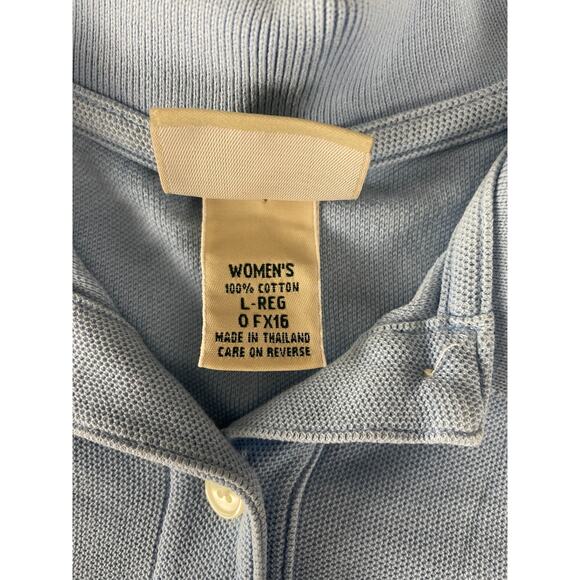 LL Bean Size L Minimalist Casual Polo Top Blue Short Sleeve Collar Button - Picture 7 of 10